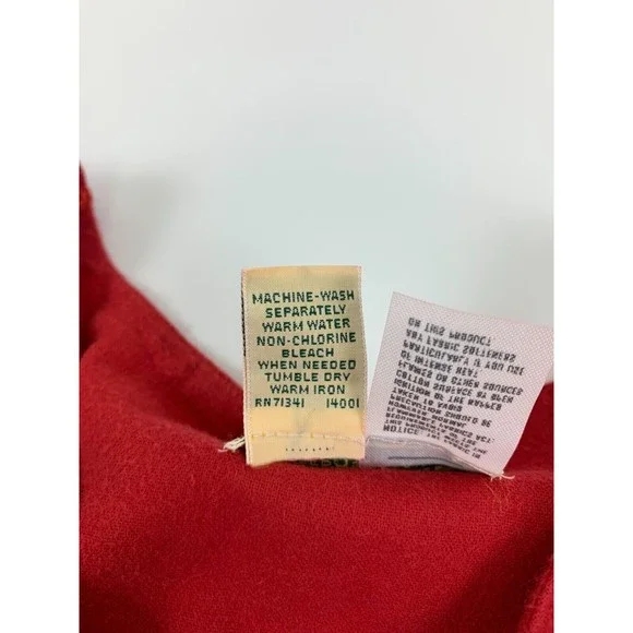 LL Bean Vintage Red Flannel Night Shirt Button 100% Cotton Chest Pocket Mens XL - Picture 8 of 10